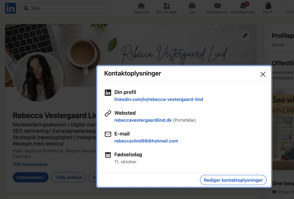 link fra linkedin til hjemmeside