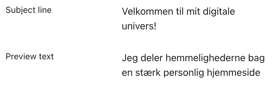emnelinje og pre header på velkomstmail